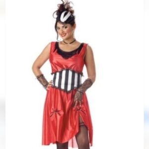 Saloon Girl Red and Black Lace Dress Costume Halloween Fringe Accent
